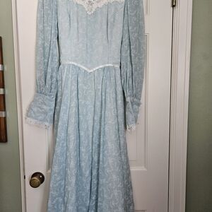 Gunne Sax Light Blue Lace Trim Dress